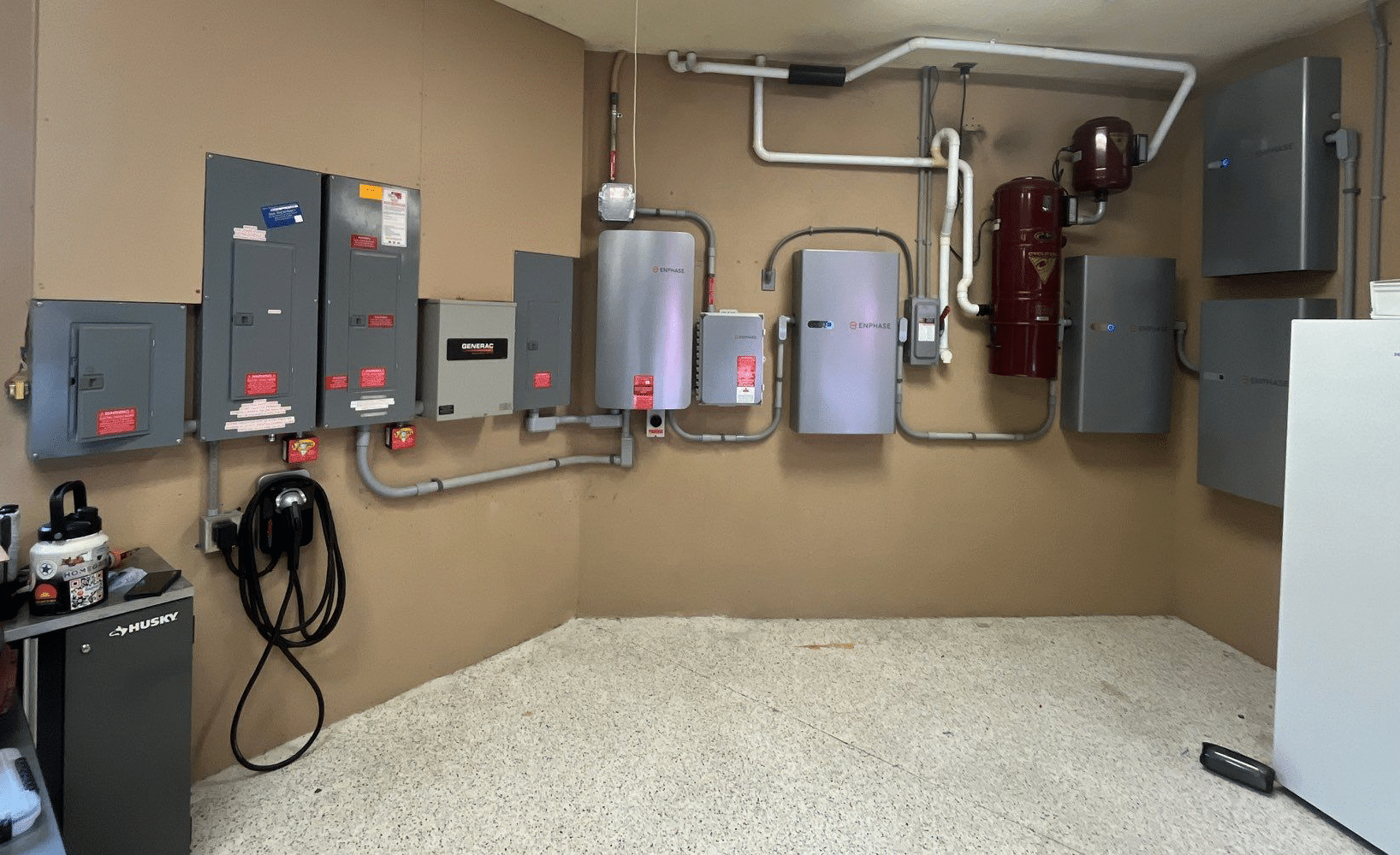 Electrical panels and equipment in utility room.